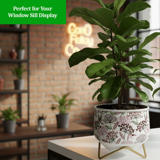 White floral Decorative Metal Planter Pot