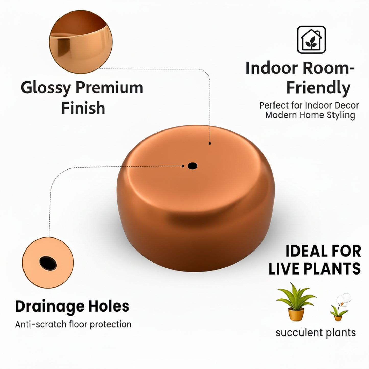 Metallic Miniature Metal Copper Planter Pot
