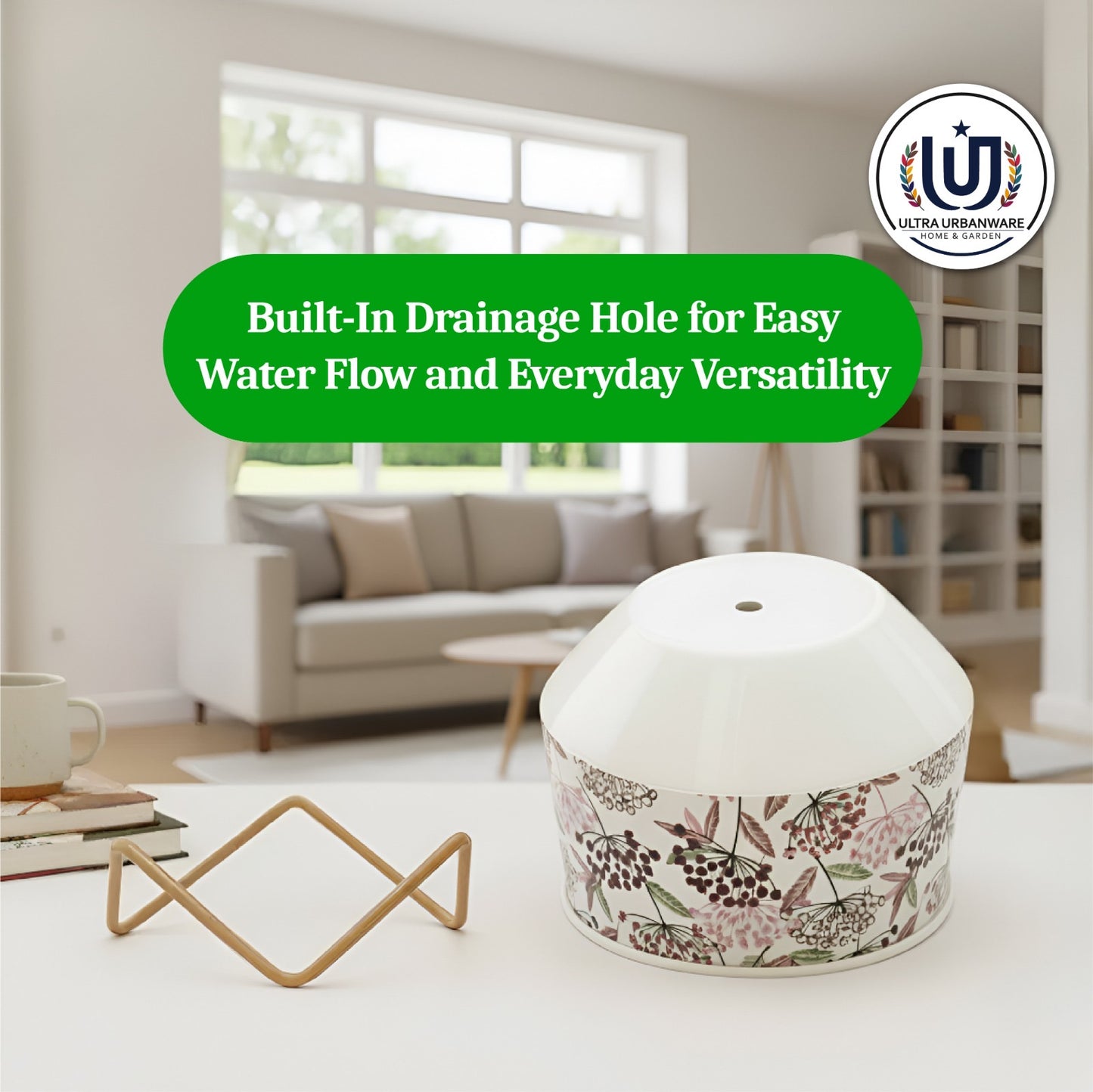 White floral Decorative Metal Planter Pot