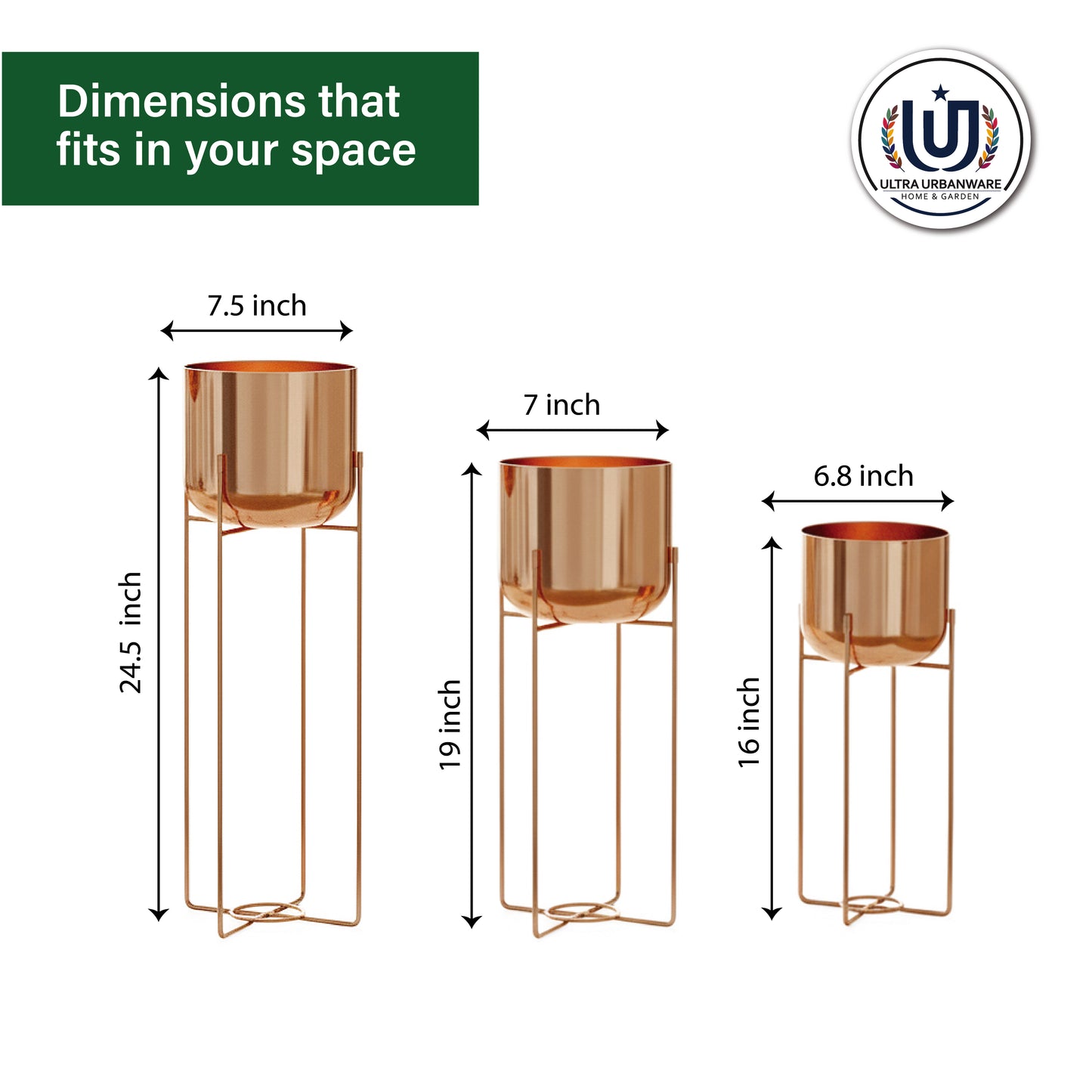 Elevated Metal Glossy Finish Planters (Set of 3)
