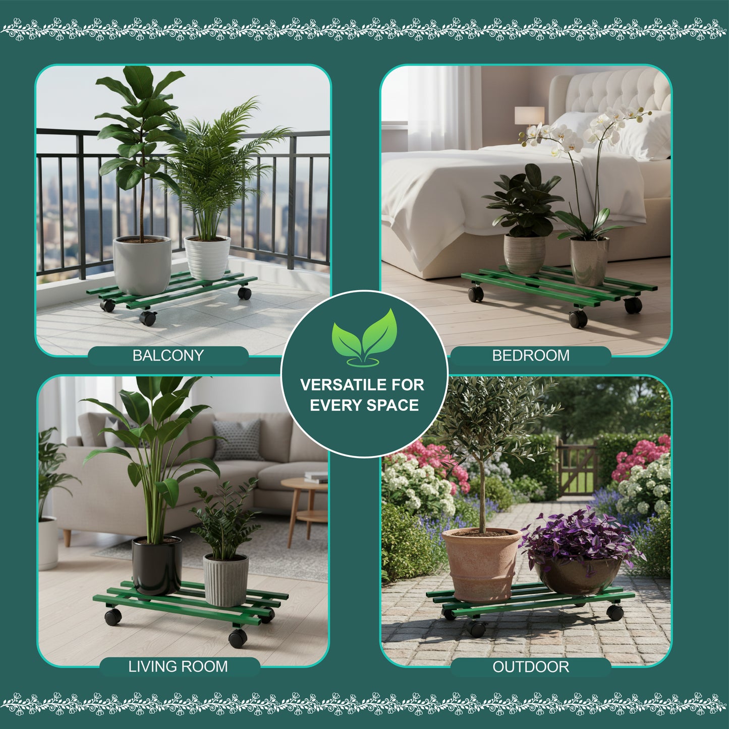 Garkit Rectangular Caddy with Wheel Rolling Plant Stand (Set of 2)