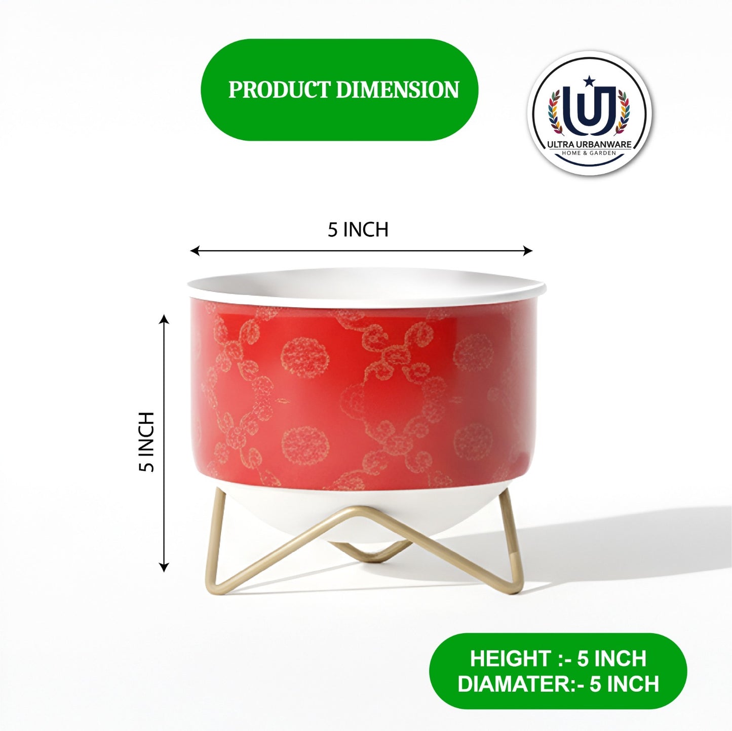 Red Pattern Decorative Metal Planter Pot