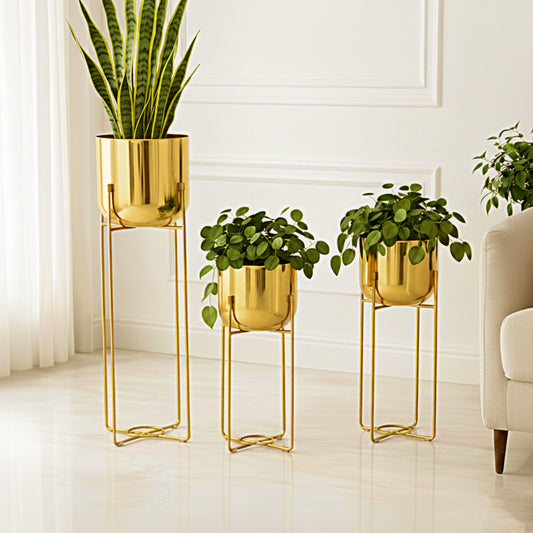 Elevated Metal Glossy Finish Planters (Set of 3)