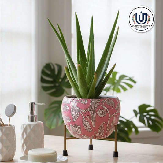 Mystic Metal Planter with Triangular Iron Stand (Pink Floral)