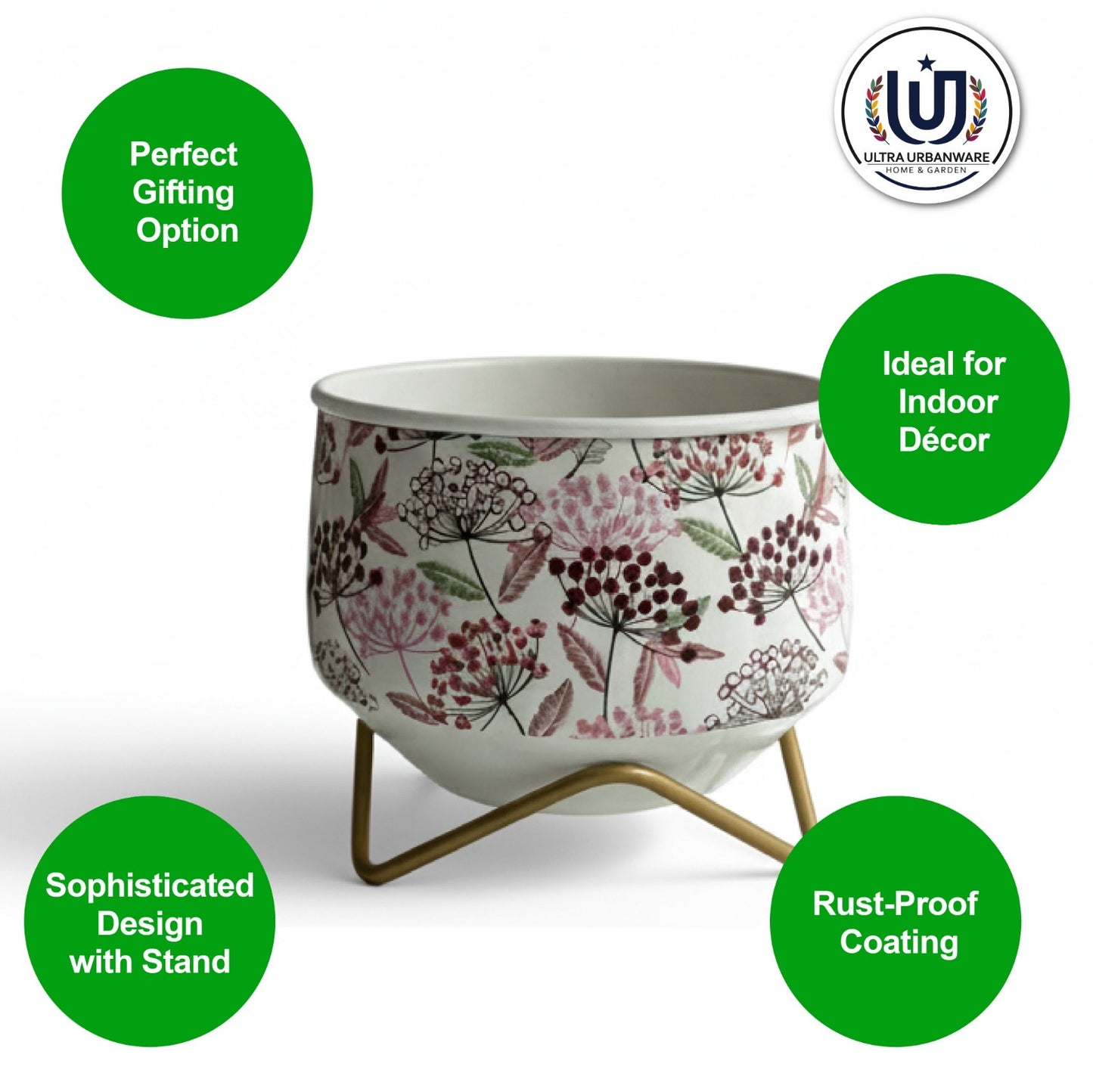 White floral Decorative Metal Planter Pot