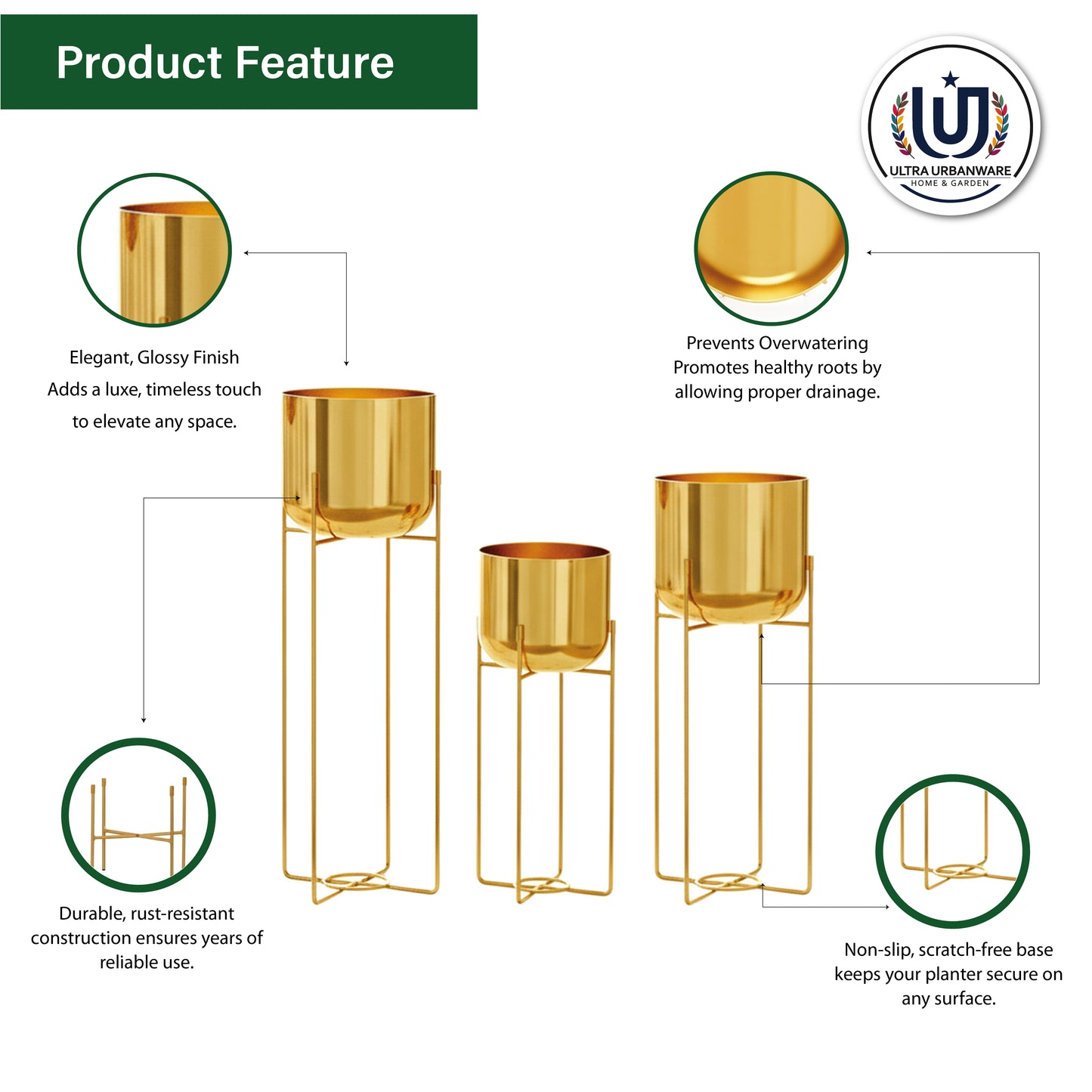 Elevated Metal Glossy Finish Planters (Set of 3)