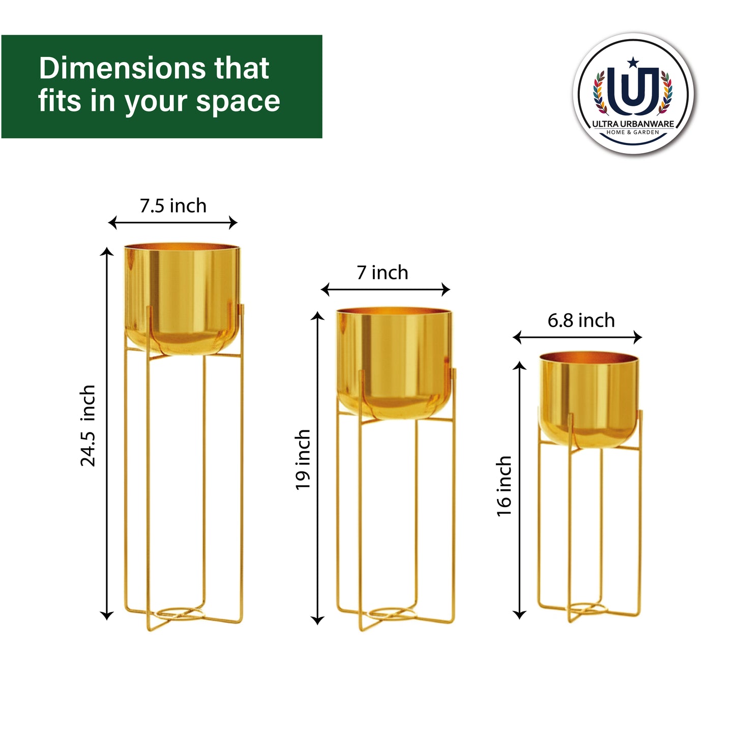 Elevated Metal Glossy Finish Planters (Set of 3)