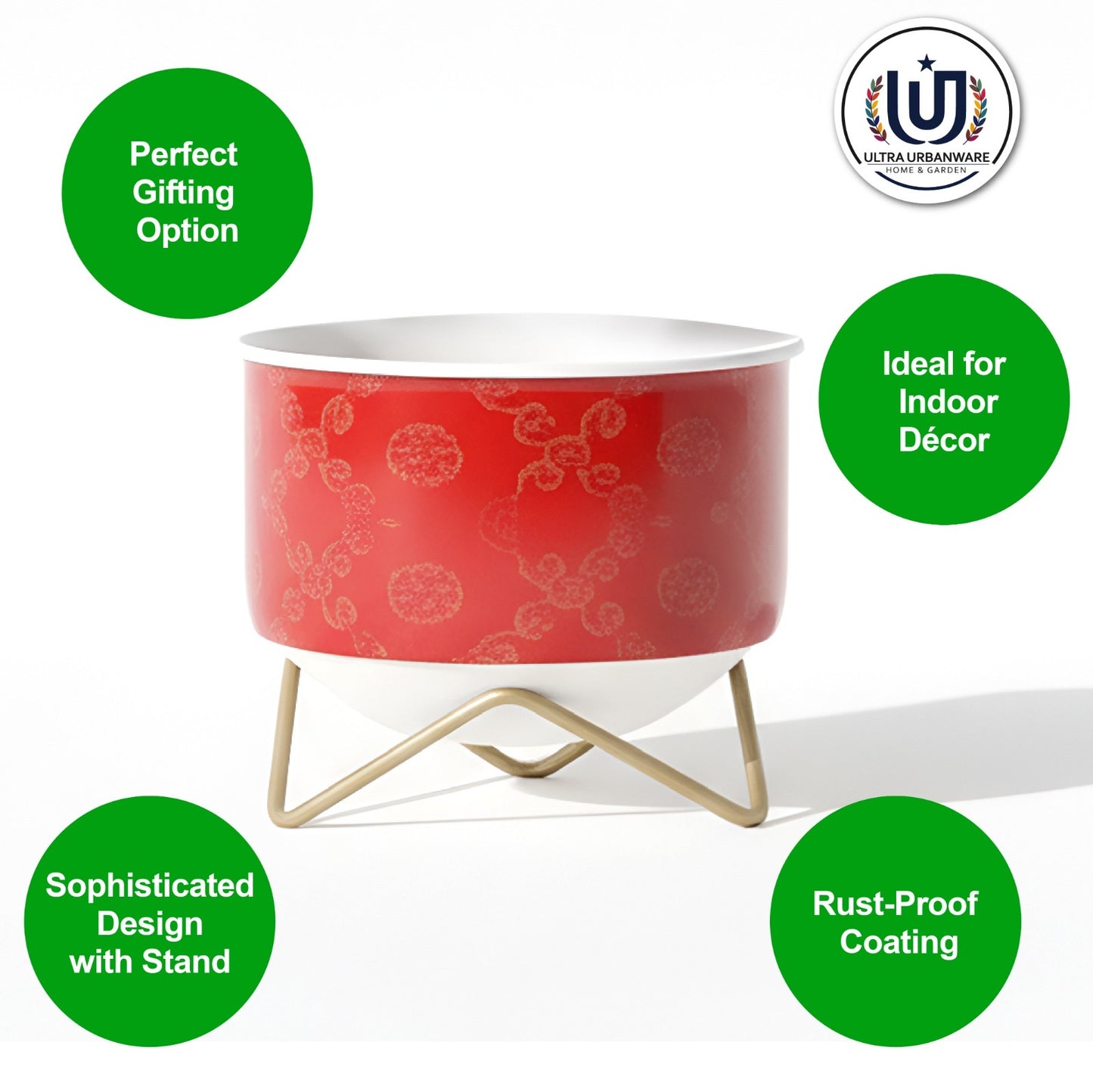 Red Pattern Decorative Metal Planter Pot
