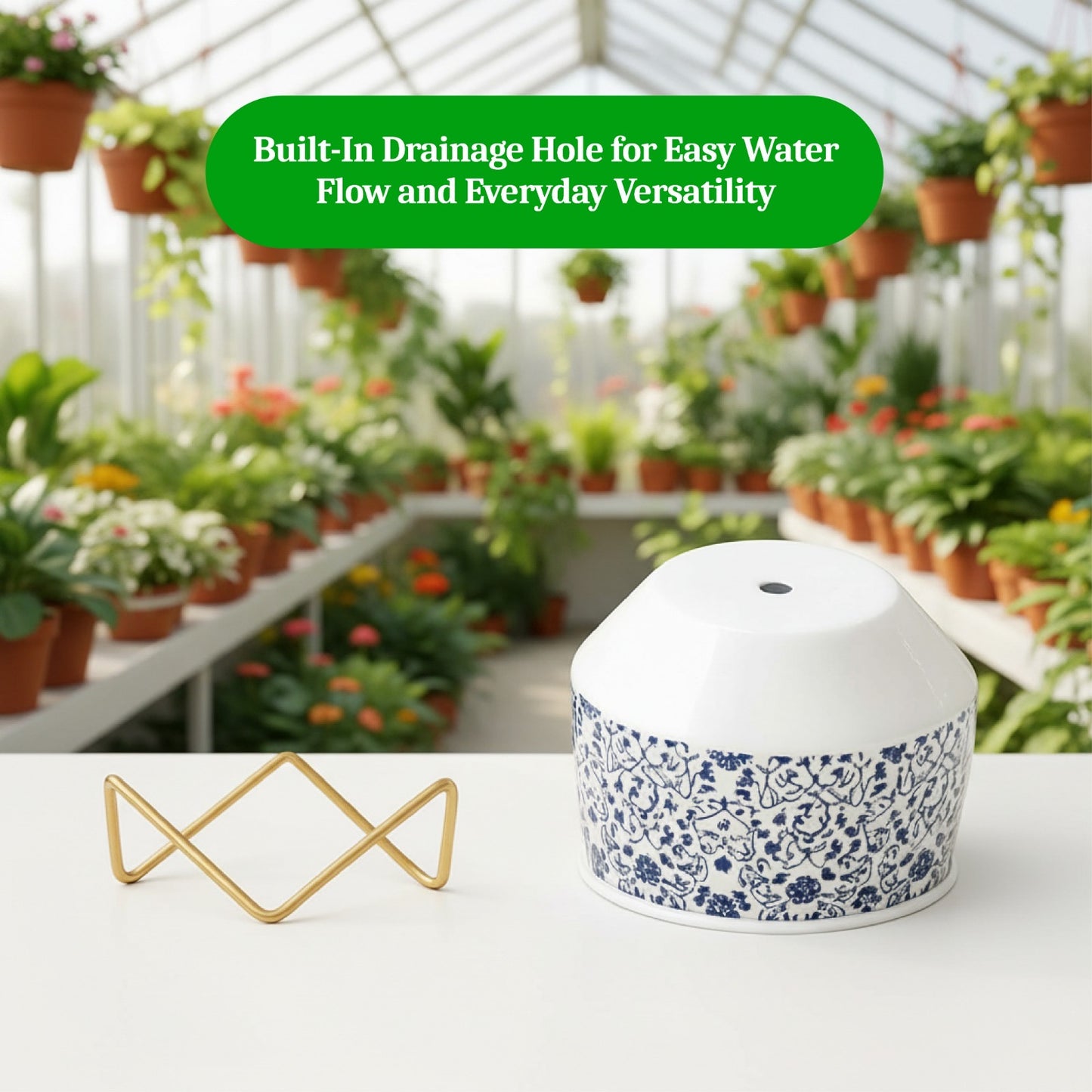 Blue Pottery Decorative Metal Planter Pot