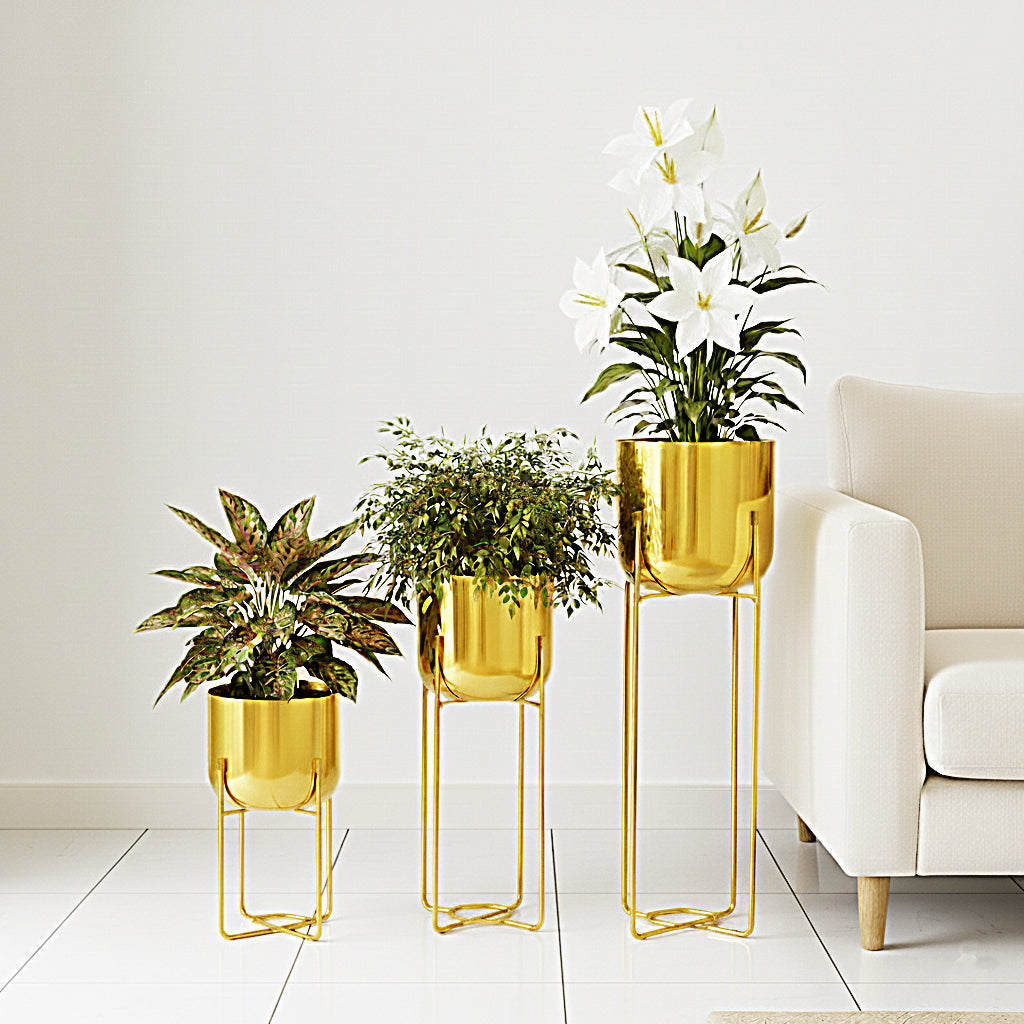 Elevated Metal Glossy Finish Planters (Set of 3)