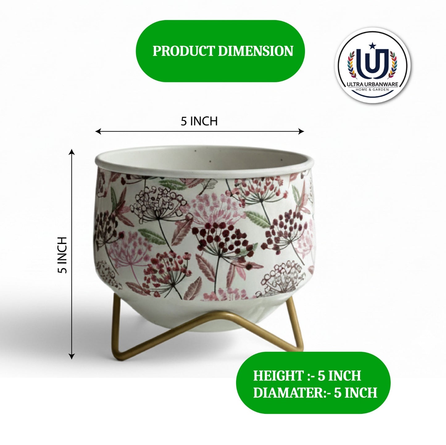 White floral Decorative Metal Planter Pot