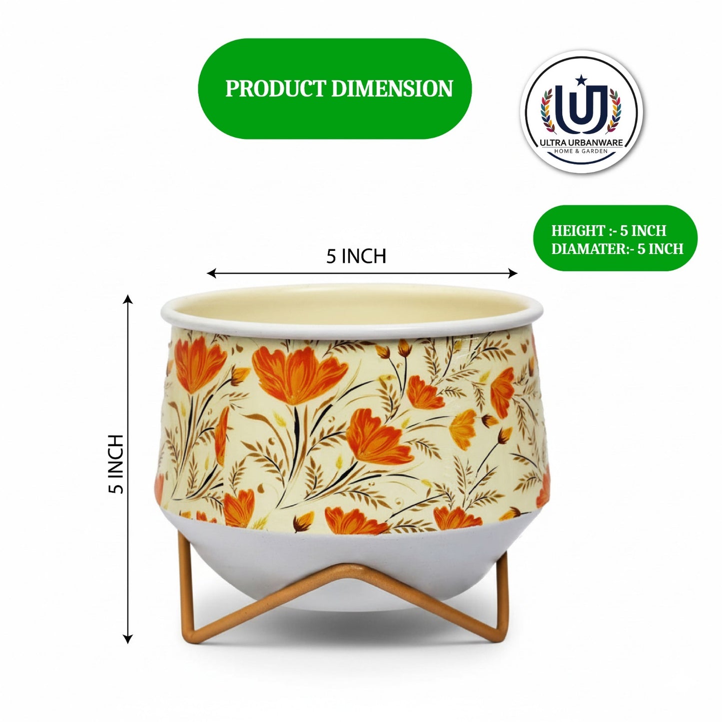 Orange Flowers Decorative Metal Planter