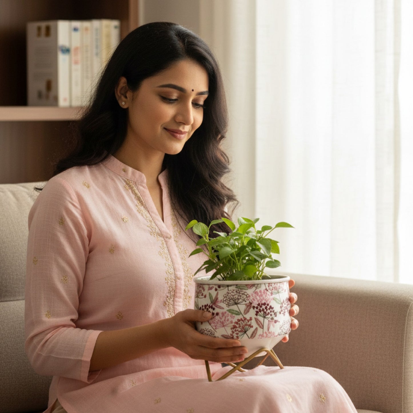 White floral Decorative Metal Planter Pot