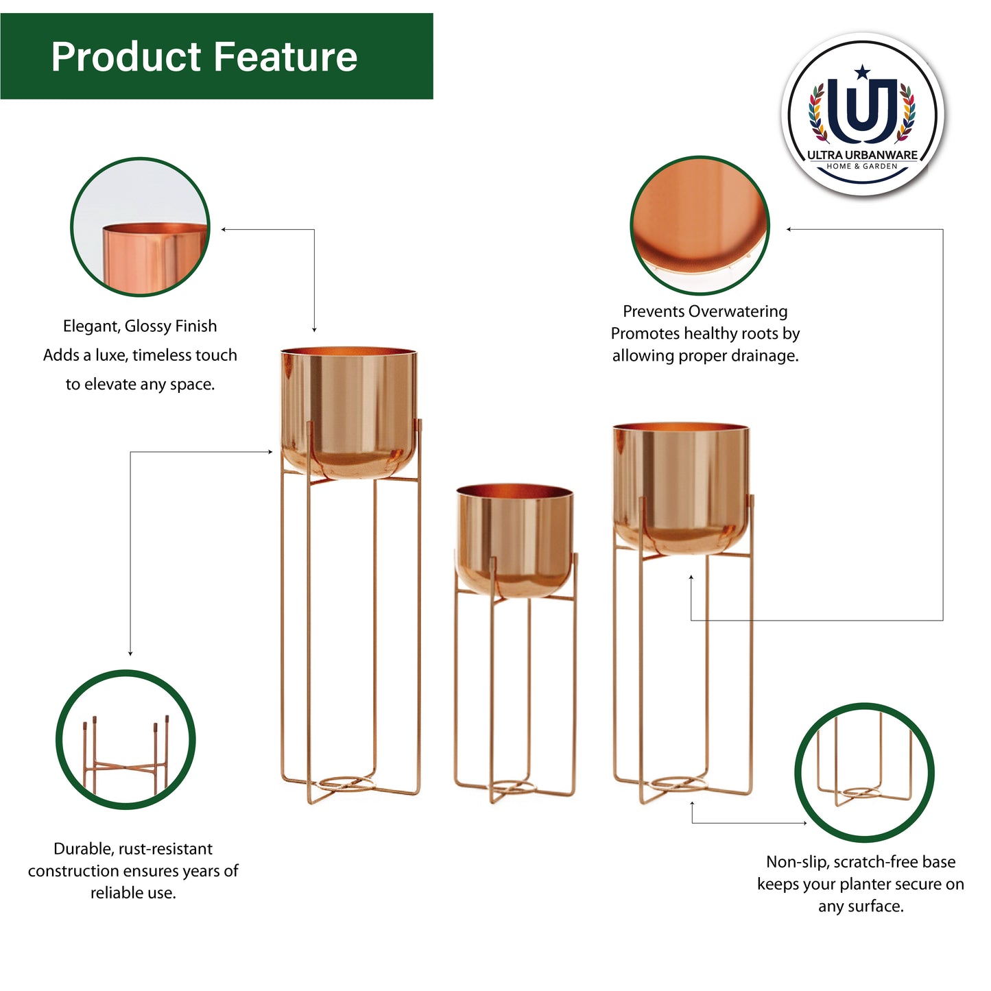 Elevated Metal Glossy Finish Planters (Set of 3)