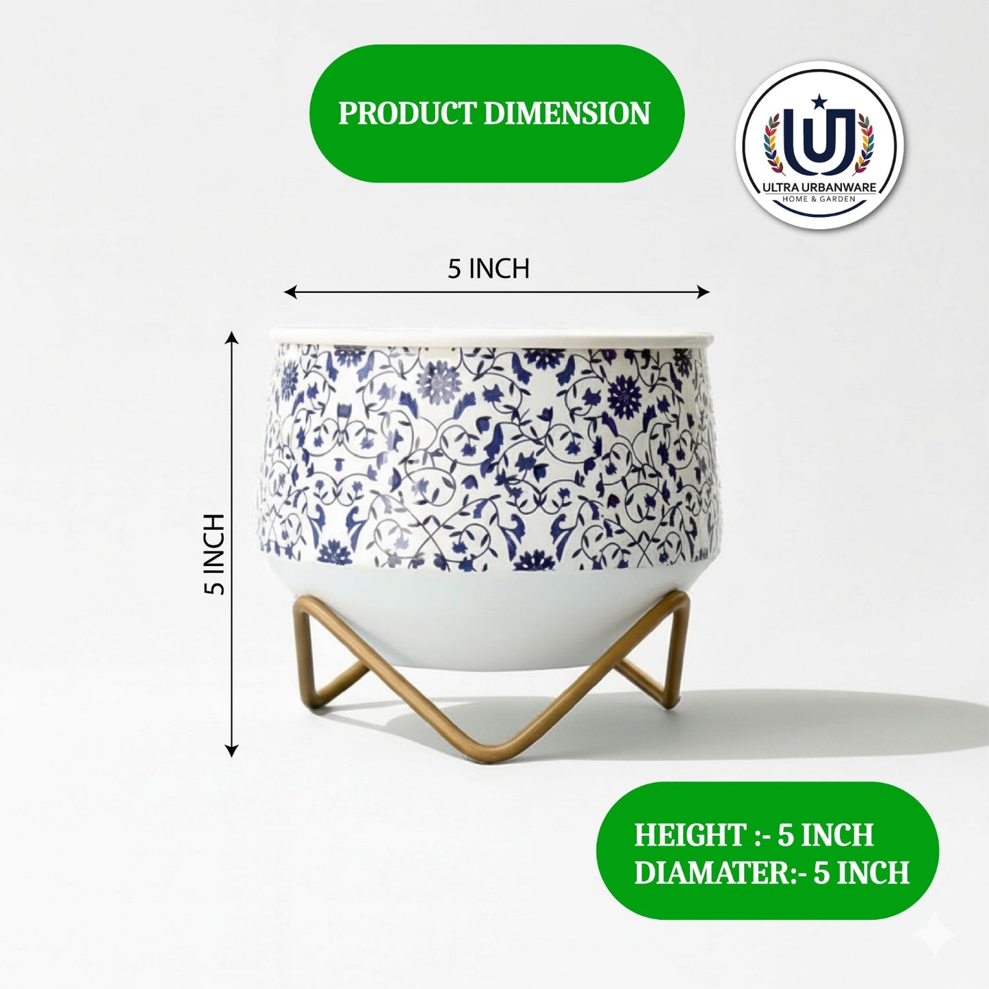 Blue Pottery Decorative Metal Planter Pot