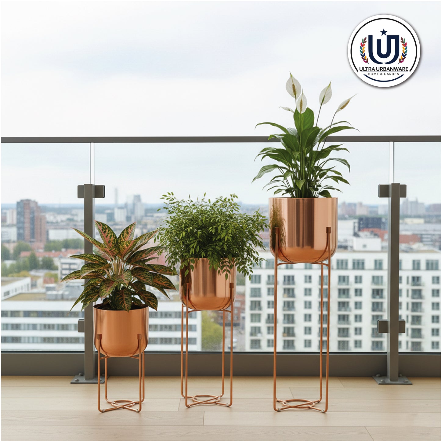 Elevated Metal Glossy Finish Planters (Set of 3)