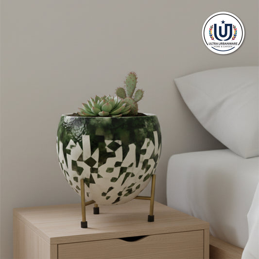 Mystic Metal Planter with Triangular Iron Stand (Designer Green)