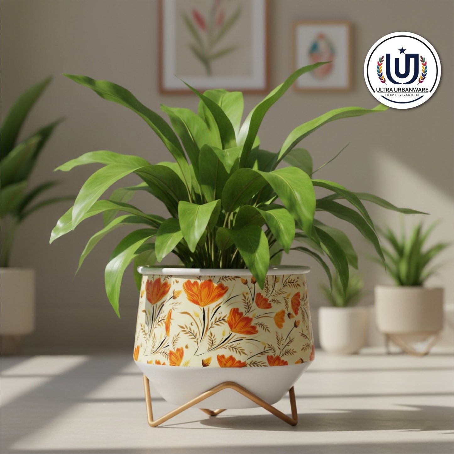 Orange Flowers Decorative Metal Planter