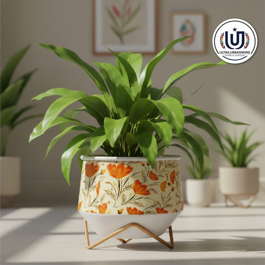 Orange Flowers Decorative Metal Planter
