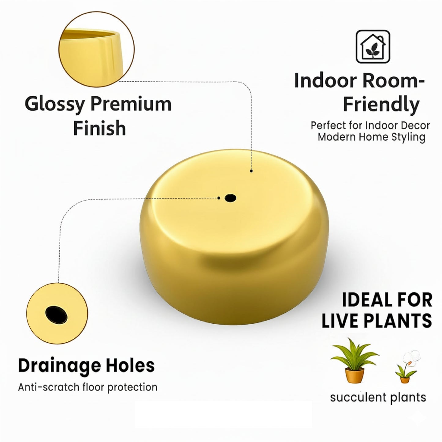 Metallic Miniature Metal Brass Planter Pot
