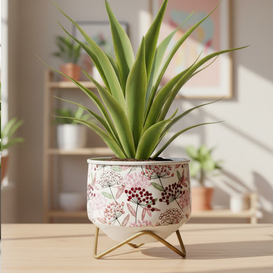 White floral Decorative Metal Planter Pot