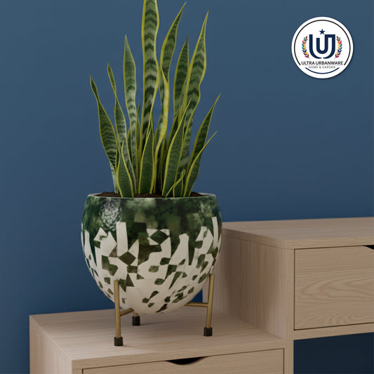 Mystic Metal Planter with Triangular Iron Stand (Designer Green)